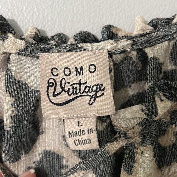 Como Vintage Women’s Blouse Leopard Gathered Scoop Neck with Tie Top Size-L - Picture 5 of 7